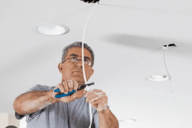 Elektricien installeert inbouwspots in plafond