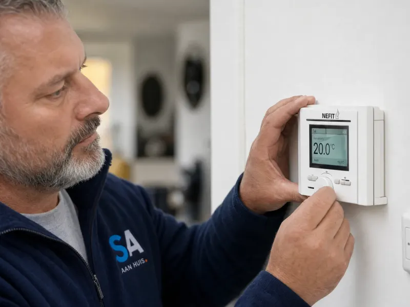 CV-monteur stelt Nefit-thermostaat in